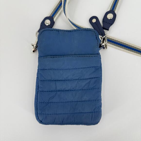 Sondra Roberts Squared Blue Puffer Crossbody Bag Phone Purse Striped Strap - Picture 3 of 7